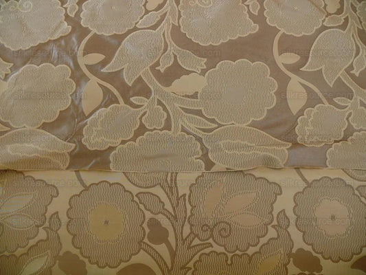 100% Silk Lampas Large Art Deco Flower Vine "tawny" Tan