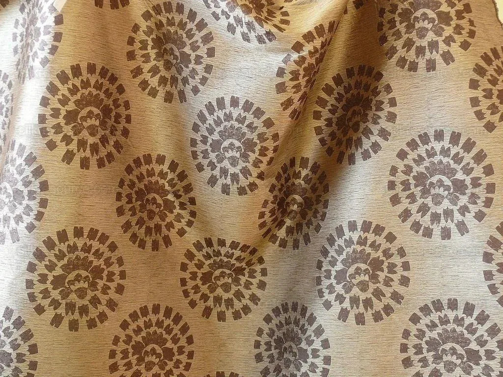 100% Silk Damask Large Modern Pinwheel "cocoa" Brown Beige Mid-Century Bty