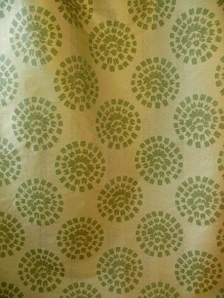 100% Silk Damask Large Modern Pinwheel "thyme" Green Beige Mid-Century Century Bty