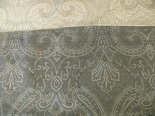 by yard Levant 100% Silk Fine Line Damask Lampas Paisley "crystal" Black Brown Large Medallion Reversible