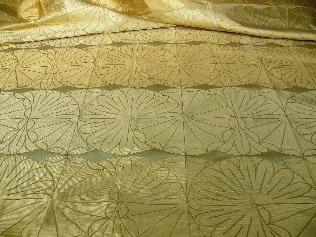 100% Silk Damask Modern Geometric Daisy Round "blond" Gold