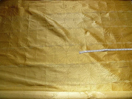 100% Silk Damask Modern Geometric Daisy Round "wheat" Gold