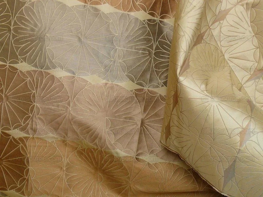 100% Silk Damask Modern Geometric Daisy Round "lariat" Brown