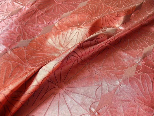 100% Silk Damask Modern Geometric Daisy Round "hibiscus" Red