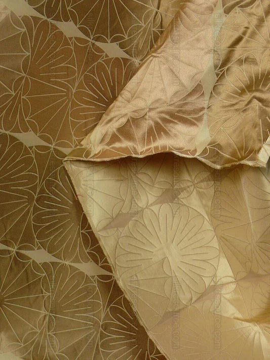 100% Silk Damask Modern Geometric Daisy Round "goldspun" Gold
