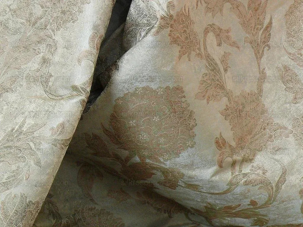 100% Silk Lampas Large Peony Paisley "dusk" Blue