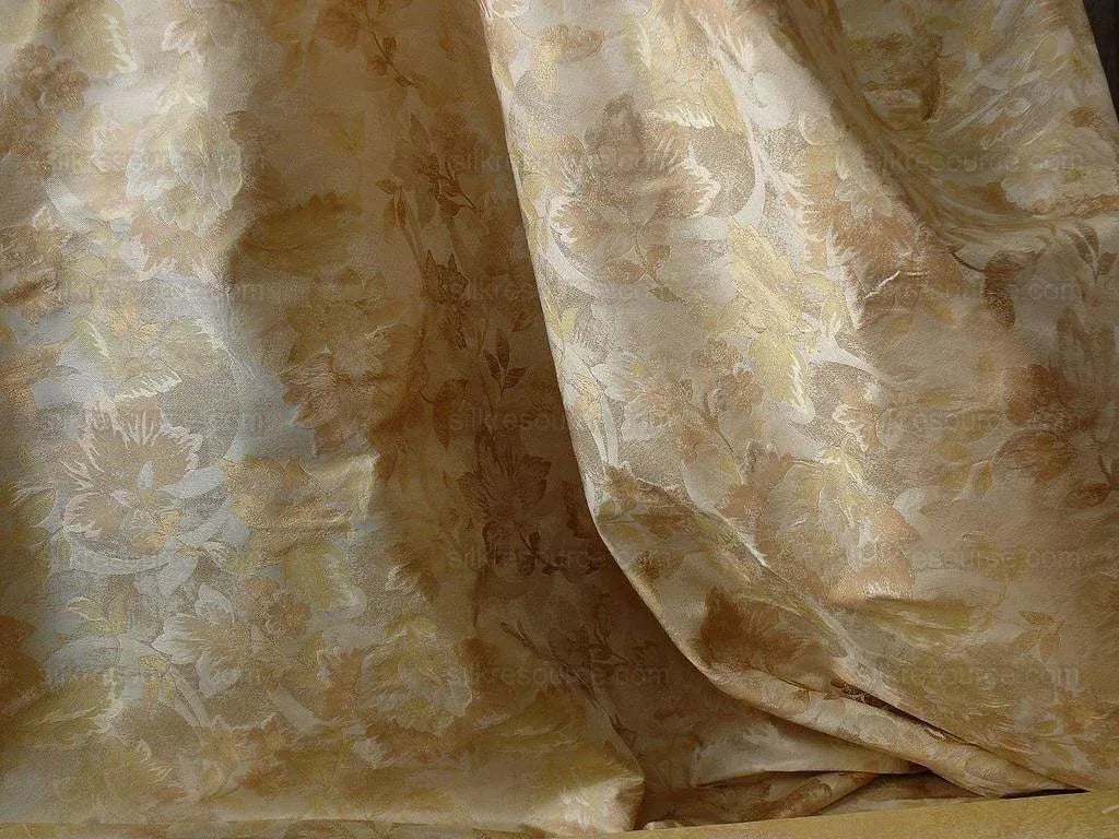 Rm Coco 100% Silk Lampas Autumn Tri-leaf Flower "wheat" Gold Brown MSRP USD 199.90/y