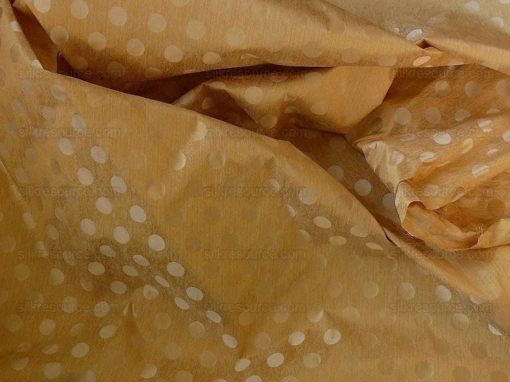 B. Berger Duralee 100% Silk Damask Polka Dot "mazola" Ecru Gold Reversible Strie and Satin Mid-Century MSRP USD 250/Y