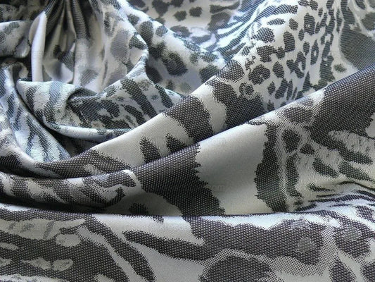 Brunschwig & Fils Animal Skin Tiger Leopard Shark Zebra 100% Silk Lampas Charcoal Silver Black