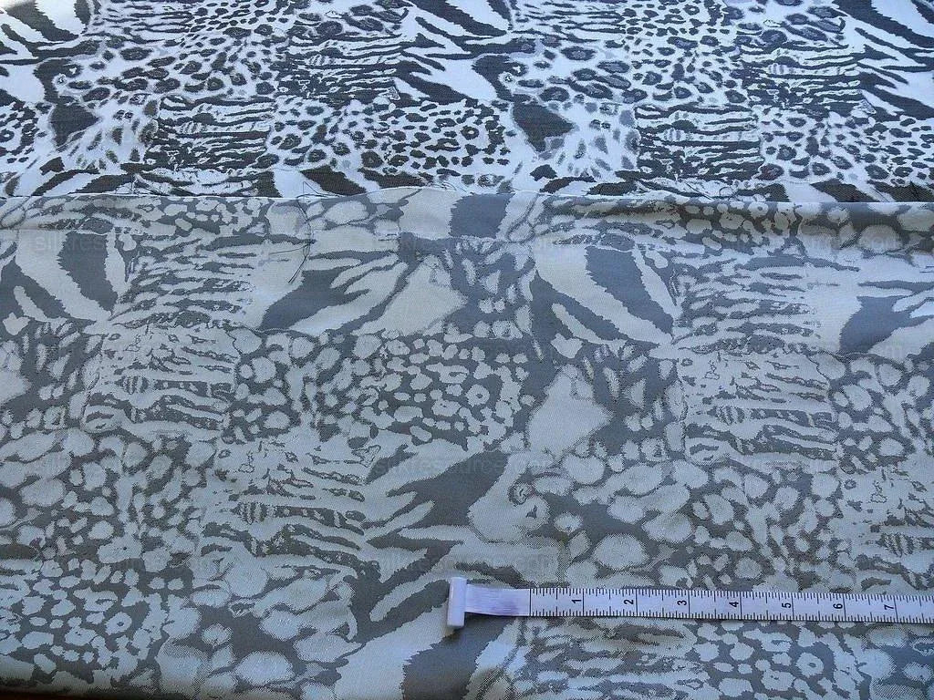 Brunschwig & Fils Animal Skin Tiger Leopard Shark Zebra 100% Silk Lampas Charcoal Silver Black