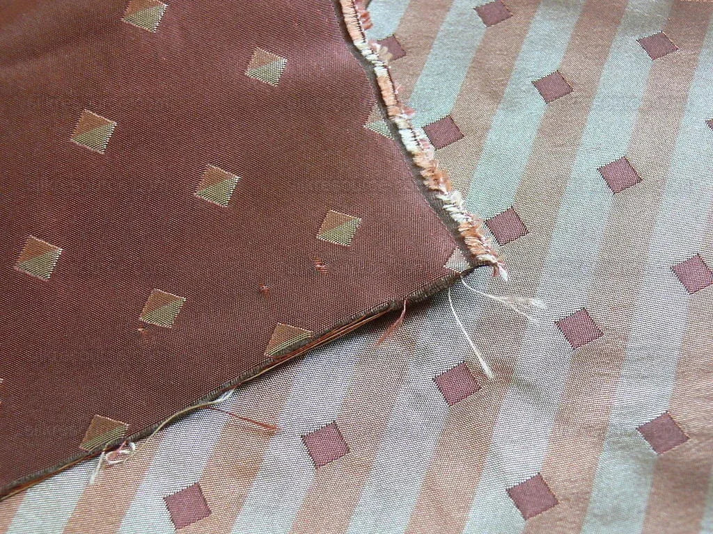 100% Silk Lampas Diamond Dot "redwood" Red Maroon Pink Khaki Stripe Reversible