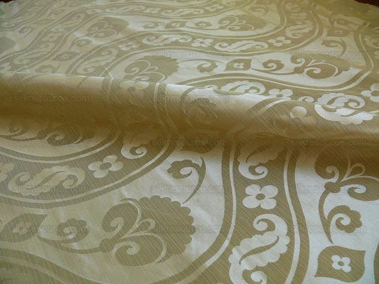 100% Silk Damask Peony River - Mist Ecru