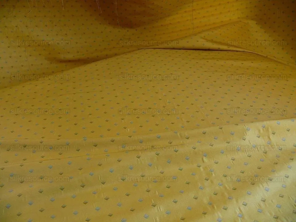 100% Silk Lampas Diamond Dot "aspen" Yellow Blue Green Stripe Reversible