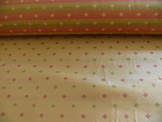 100% Silk Lampas Diamond Dot "tuscana" Yellow Pink Sage Green Stripe Reversible