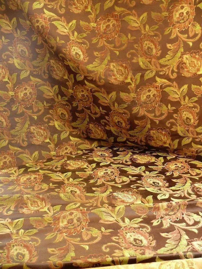 Rm Coco 100% Silk Lampas Gilded Paisley "java" Brown Chocolate Gold Green