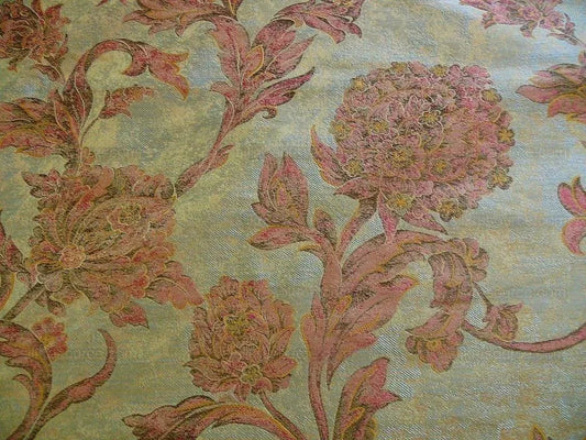 100% Silk Lampas Large Peony Paisley "etruscan" Blue