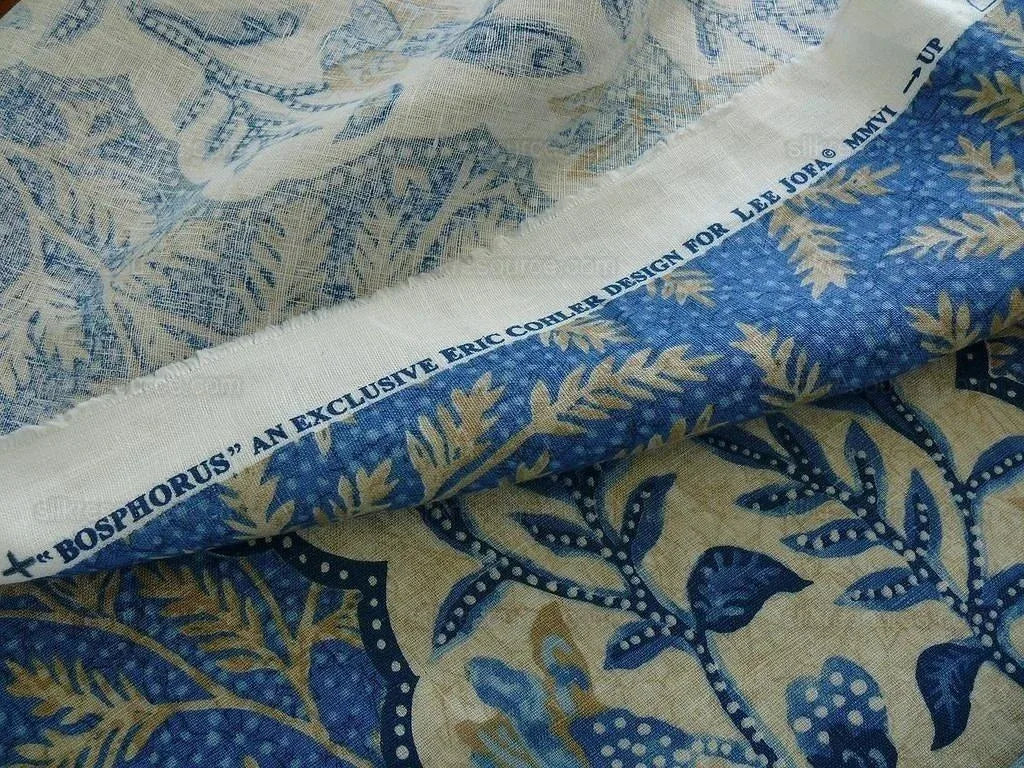 Lee Jofa"bosphorus" Linen Blue & White Vine