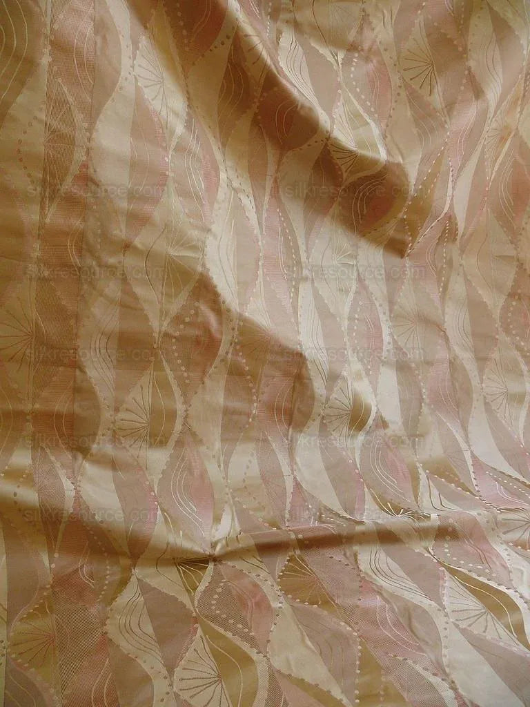 100% Silk Lampas Music Note "pink Dust" Ecru Art Deco