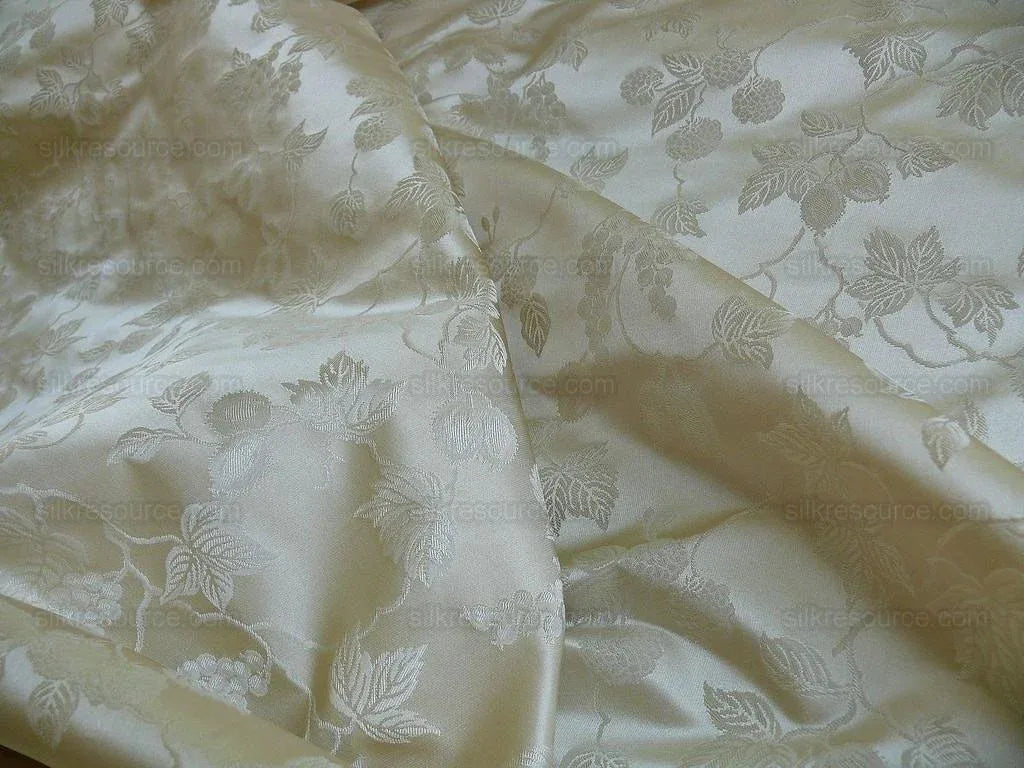 100%silk Damask Summer Berry "almond" Ecru