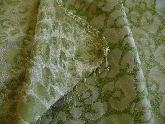 by yard 100% Silk Lampas Cheetah Spots "kiwi" Green Animal