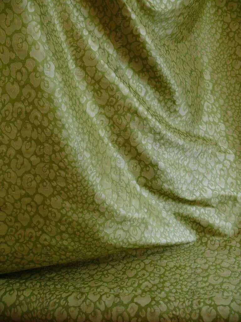 by yard 100% Silk Lampas Cheetah Spots "kiwi" Green Animal