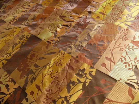 High End Art Nouveau 100% Silk Lampas Botanical Silhouette Rectangles "branch" Brown