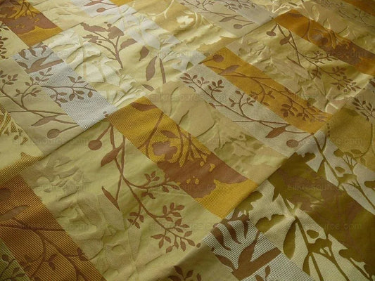 High End Art Nouveau 100% Silk Lampas Botanical Silhouette Rectangles "sunglow" Gold