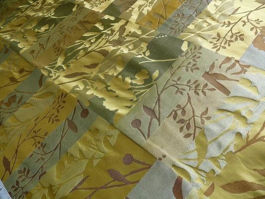 High End Art Nouveau 100% Silk Lampas Botanical Silhouette Rectangles "celadon" Blue