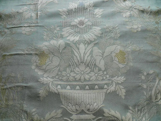 by yard HiEnd 100% silk Damask Lisere Renaissance Rose Urn "aspen" Blue