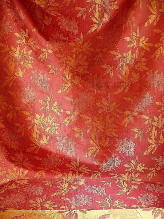 By yard 100% Silk Lampas Bali Breeze "garnet" Red Tropical Reversible
