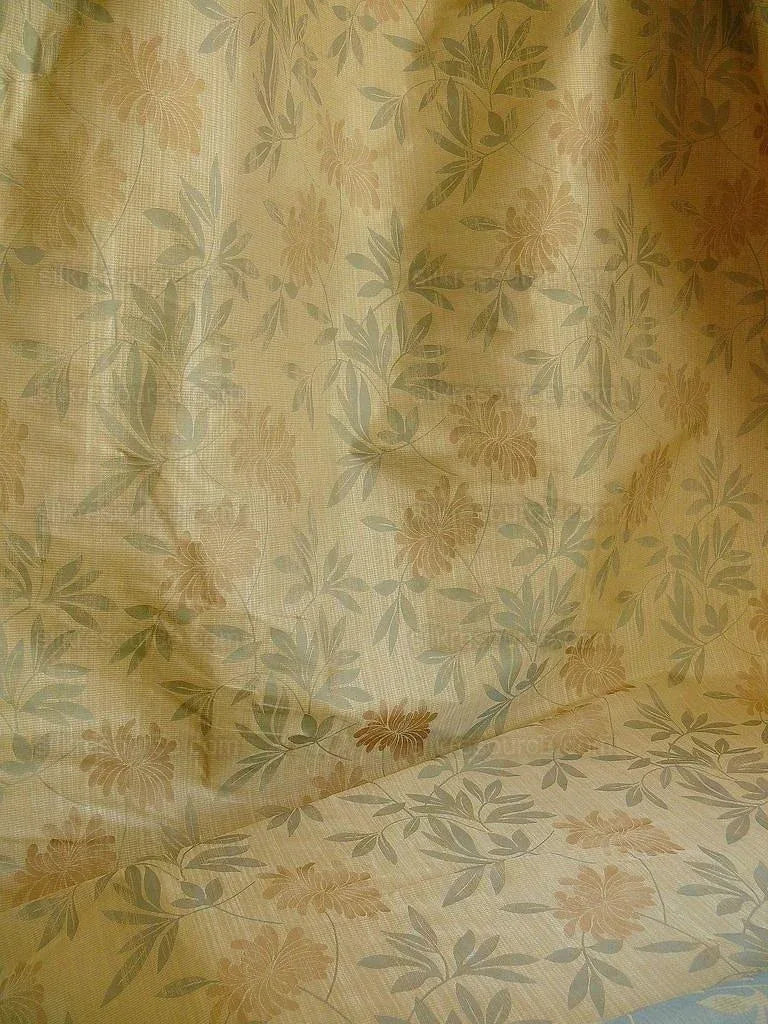 By yard 100% Silk Lampas Bali Breeze "linen" Blue Silver Beige Khaki Tropical Reversible