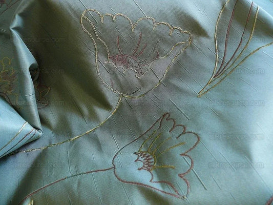 100% Silk Lampas Tulip "blue" Mod Picasso Modern Abstract Flora Thick MSRP USD 300+/Y