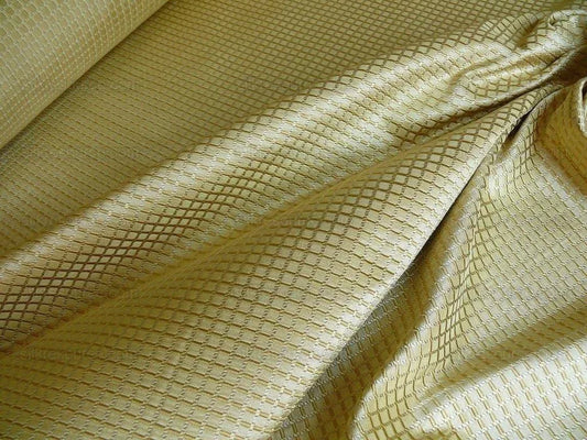 100% Silk Jacquard Dashed Square Texture "sesame" Gold Plaid