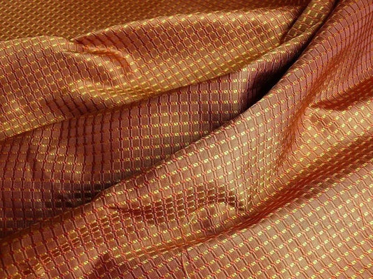 100% Silk Jacquard Dashed Square Texture "zinnia" Brown Plaid
