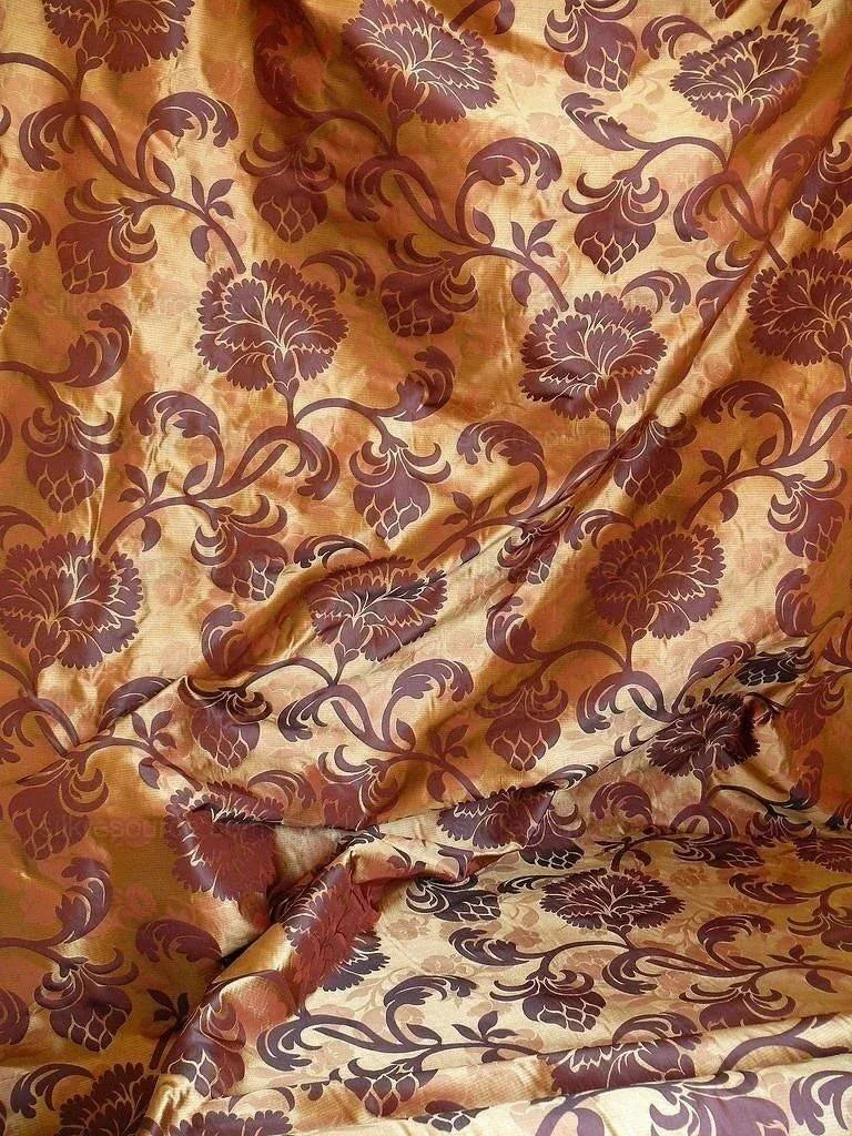 100% Silk Lampas Carnation Crewel "shiraz" Maroon