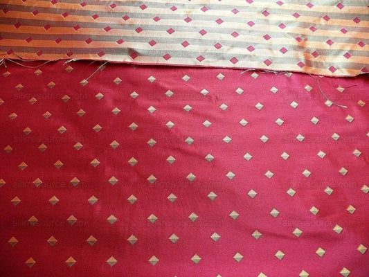 100% Silk Lampas Diamond Dot "mulberry" Magenta Red Yellow Green Stripe Reversible