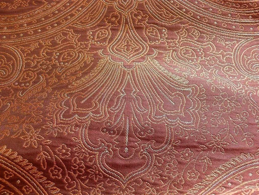 Levant 100% Silk Fine Line Damask Lampas Paisley "red Pepper" Red Pink Gold Large Medallion Red Gold Reversible
