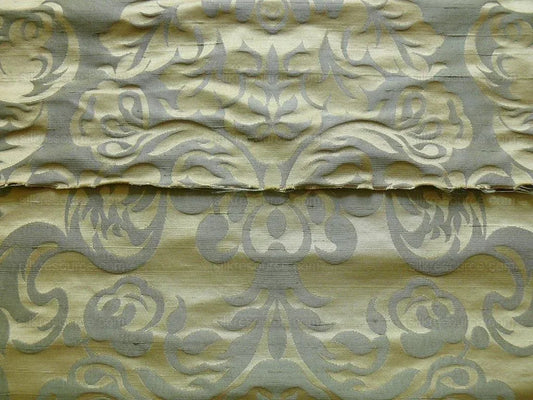 by yard 100% Silk Damask Raw Texture Floral "saxon Green"