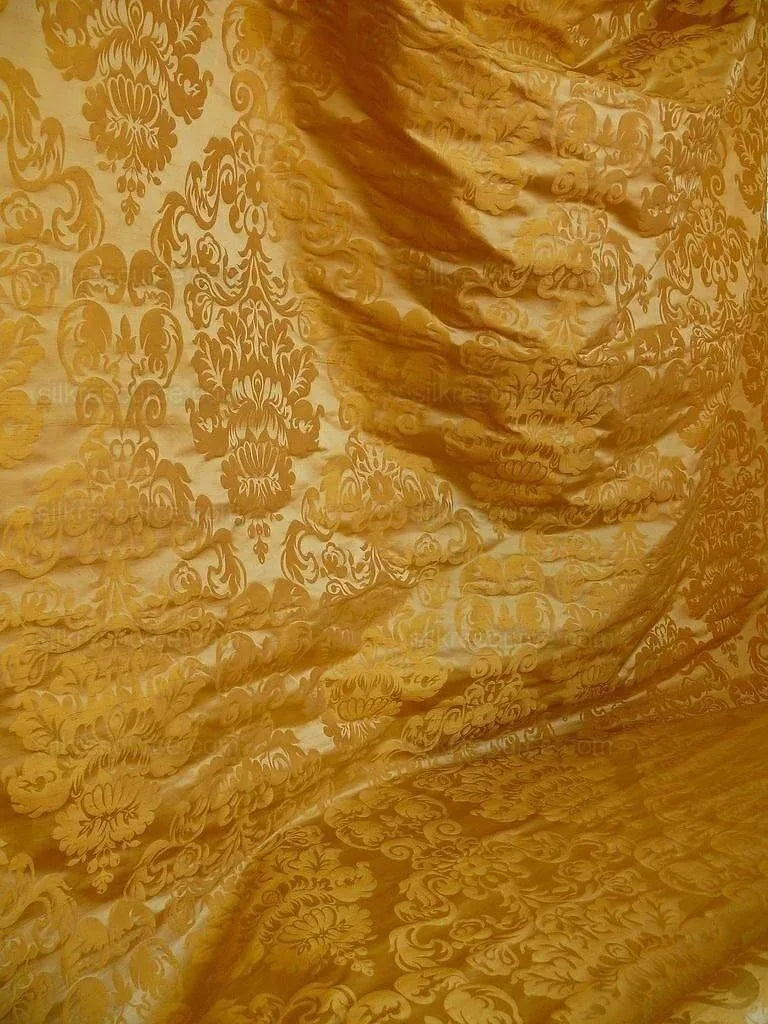 by yard 100% Silk Damask Raw Texture Floral "goldenrod" Gold