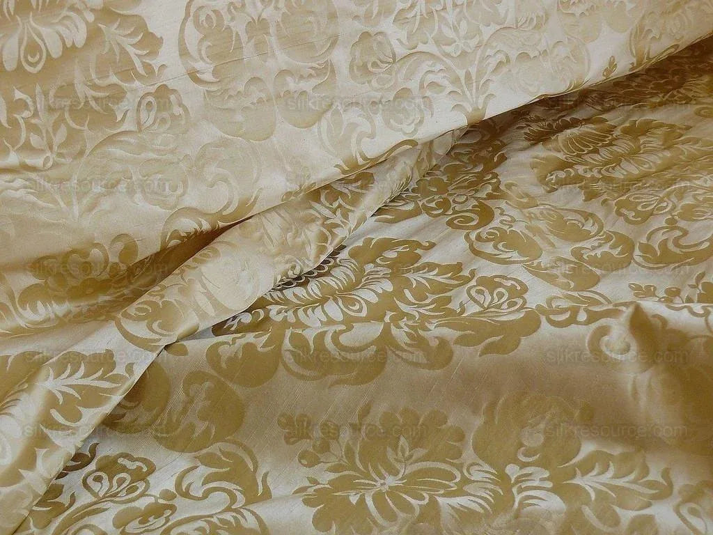 by yard 100% Silk Damask Raw Texture Floral "vanilla" Ecru Cream