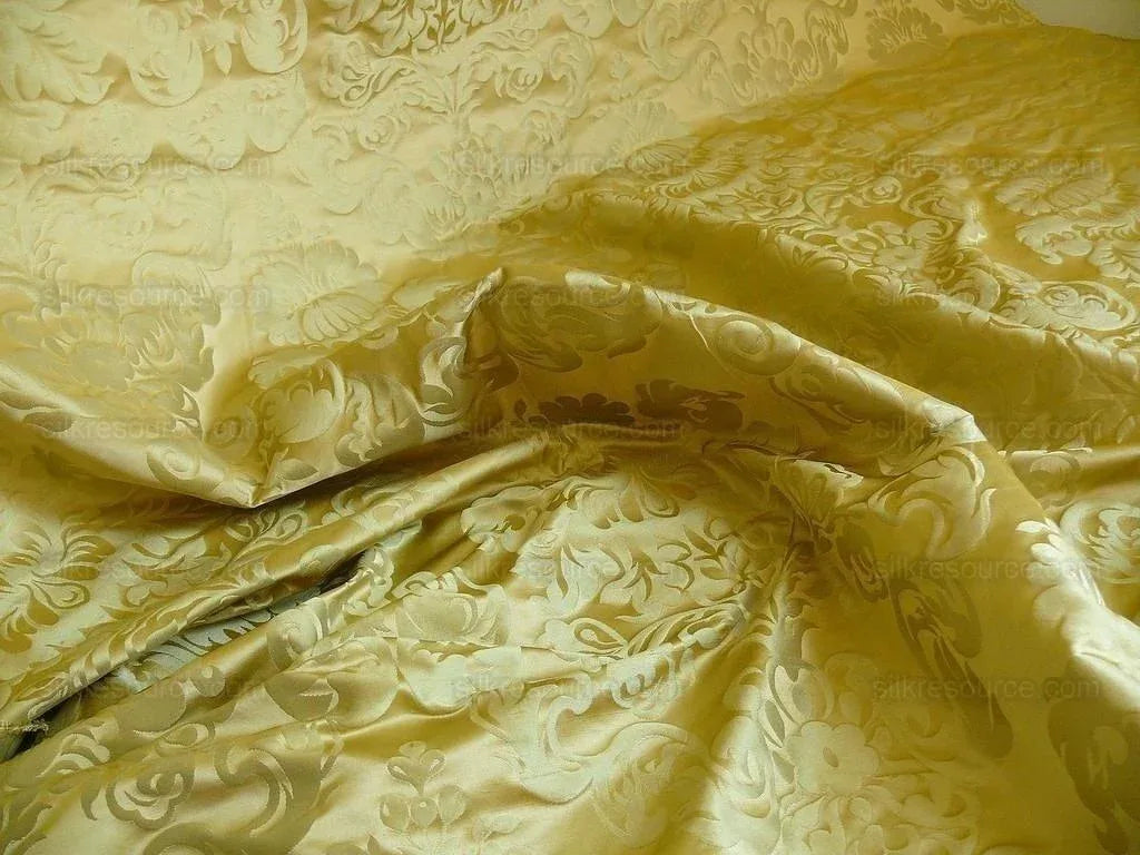 by yard 100% Silk Damask Raw Texture Floral "foggy Green"