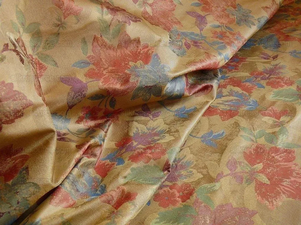 Rm Coco100%silk Lampas Autumn Tri-leaf Flower "mixed Berry" Gold Blue Red Green Purple MSRP USD 199.90/y