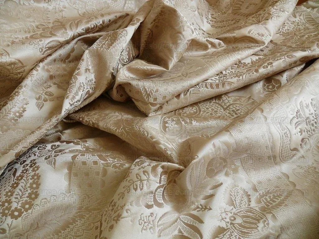 100% Silk Renaissance Damask "biscotti" Ecru Cream