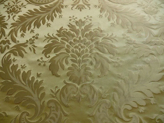by yard 100% Silk Damask Classy Lotus "sesame" Bright Gold