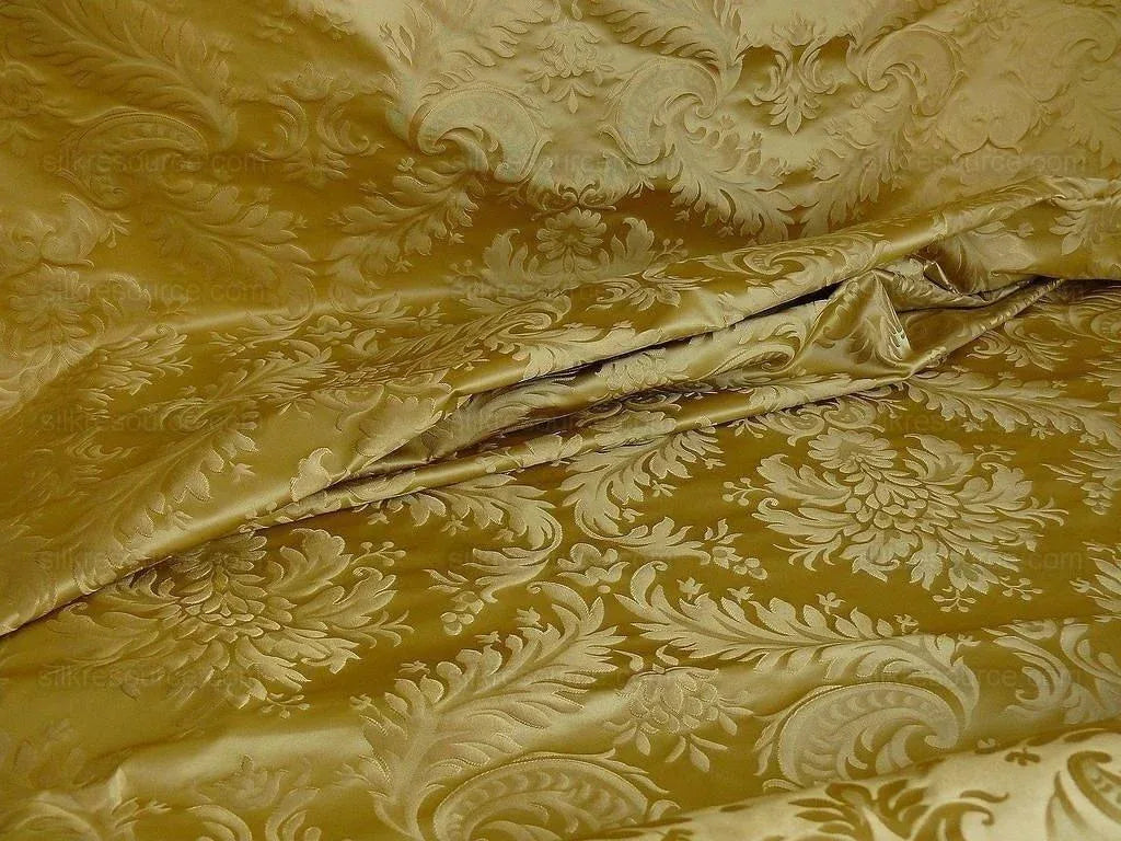 by yard 100% Silk Damask Classy Lotus "sesame" Bright Gold