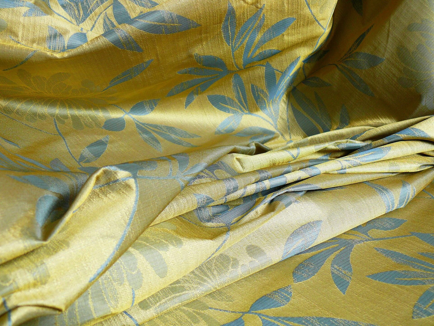 By yard 100% Silk Lampas Bali Breeze "ocean" Blue Flora Tropical Reversible