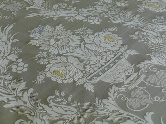 HiEnd 100% silk Damask Lisere Rose Urn Renaissance "palm" Light Green Yellow Pink Blue Neoclassical