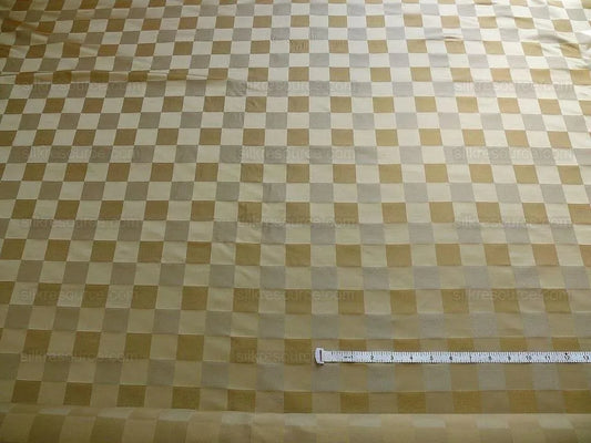 By yard 100% Silk Jacquard checkerboard Square “taupe” Tan Gold