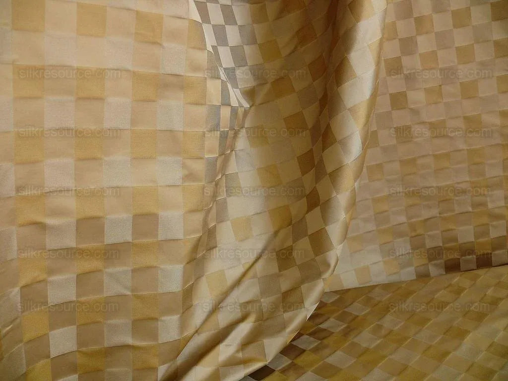 By yard 100% Silk Jacquard checkerboard Square “taupe” Tan Gold