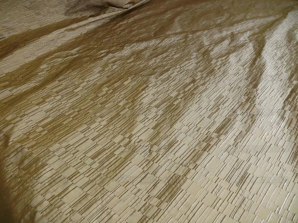 100% Silk Damask Piano Key "khaki" Brown Tan Jacquard Textured Iridescent